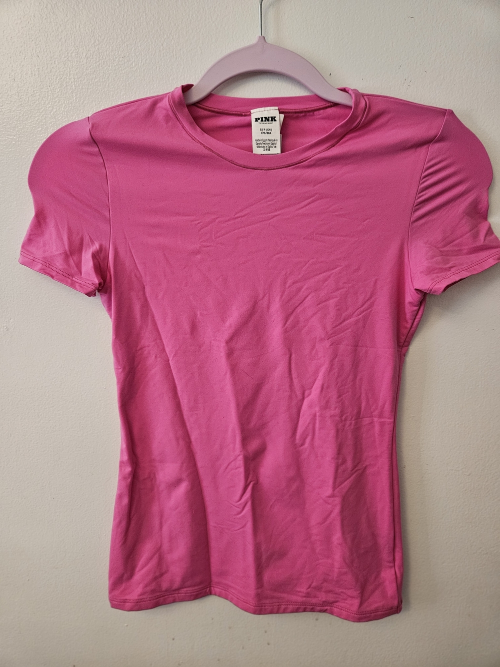 PINK Victoria's Secret Women's Short-Sleeve Stretch Crewneck Tee in Hot Pink